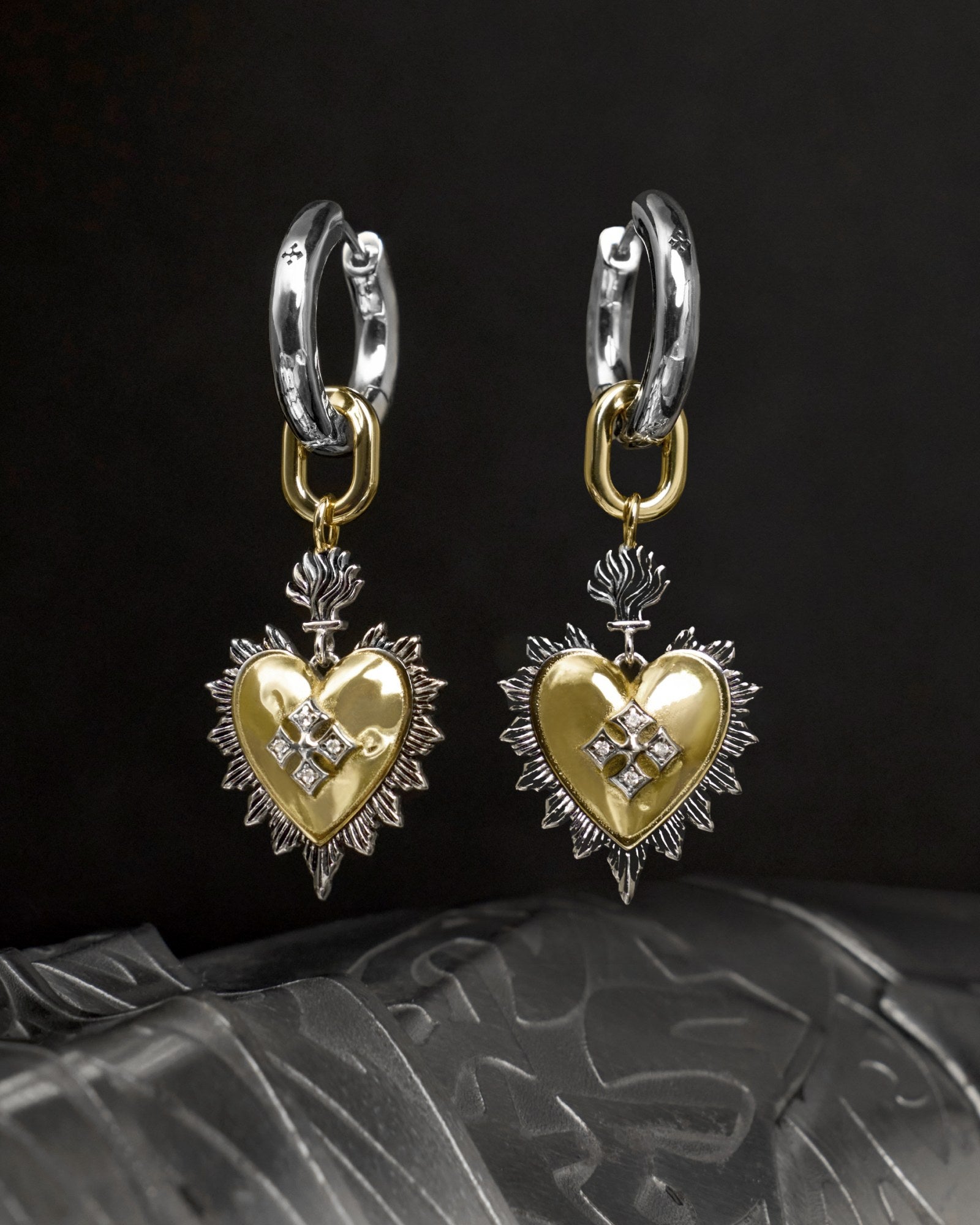 Demonia Bejewelled Sacred Heart Earrings 🖤