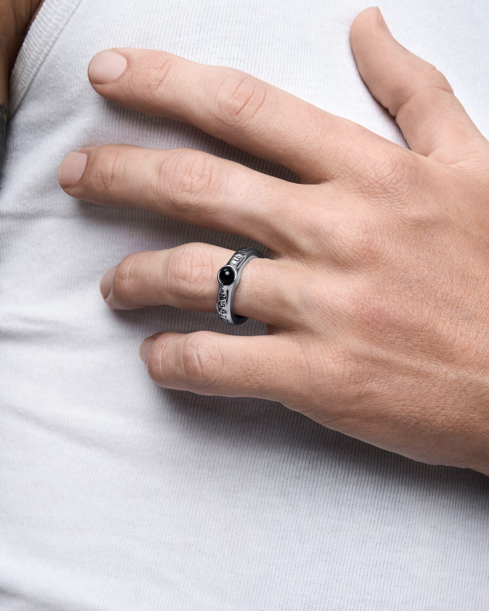 Demonia ABSIT OMEN Onyx Amulet Ring 🖤