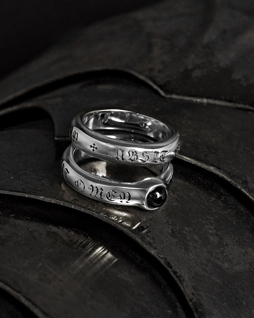 Demonia ABSIT OMEN Onyx Amulet Ring 🖤