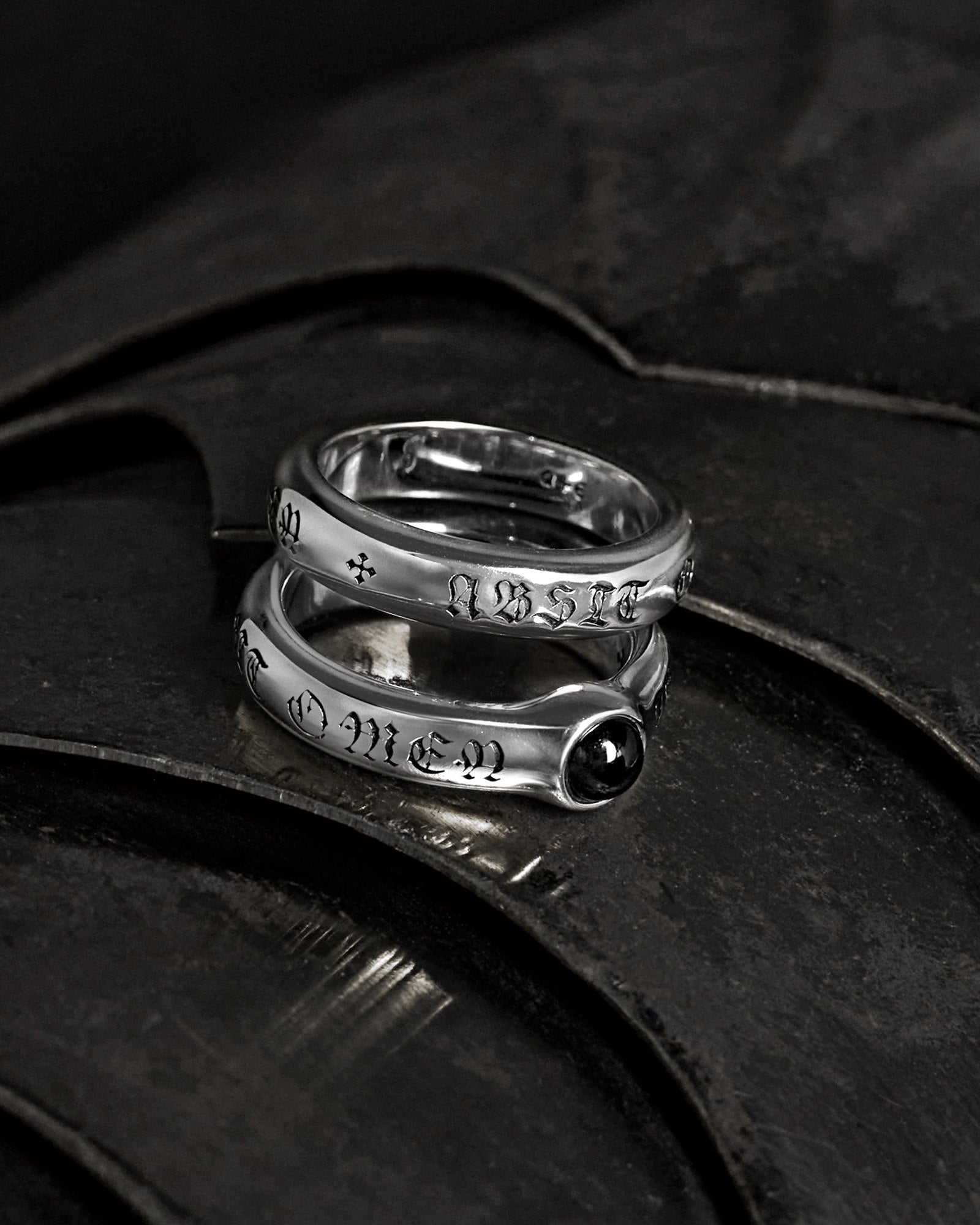 Demonia ABSIT OMEN Onyx Amulet Ring 🖤